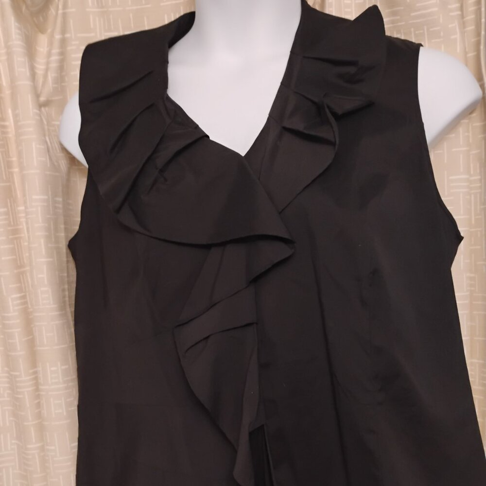 Lafayette 148 NY Women’s Black Ruffle Detail Sleeveless Cotton Blouse Size 14W